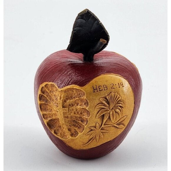 Vtg 1991 The Enchanted Orchard Carved Bible Verse Apple Genesis 3:4 Hebrews 2:14 - Picture 1 of 5